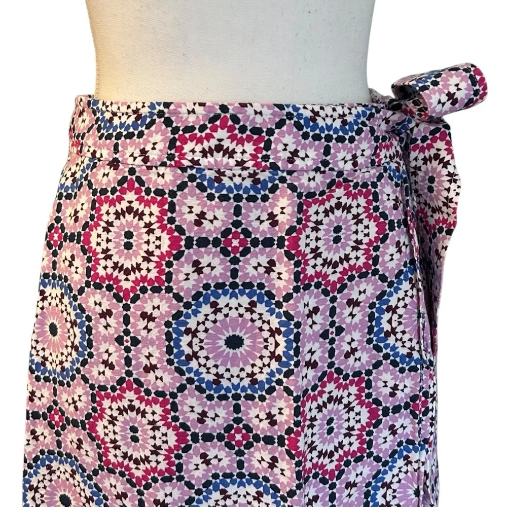 LOFT Mosaic Midi Wrap Linen Blend Summer Skirt Women’s SZ‎ 8 in Sweet Violet